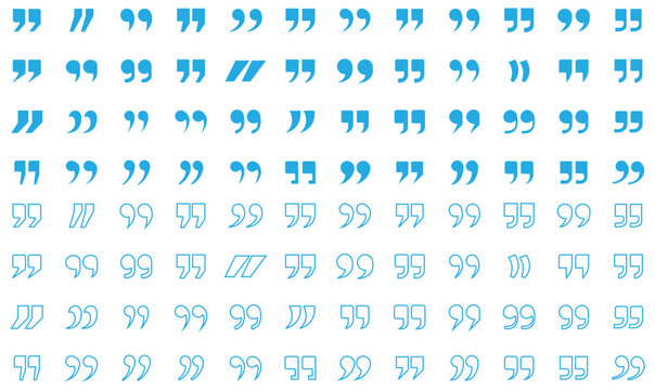 Set of quote mark, quotes icon, sign, symbol, emblem. Ditto marks icon set. Quotation marks. Dialogue discussion symbol for UI UX, website, mobile app.
