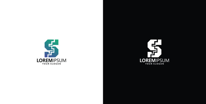 Modern digital letter S logo featuring tech circuit patterns for software and corporate identity branding