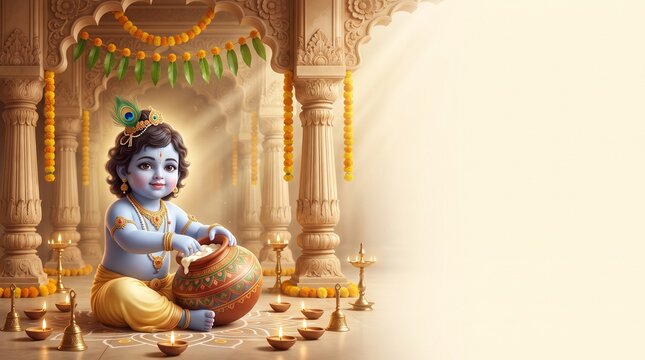 Bal Krishna Janmashtami Temple Butter Matki Banner