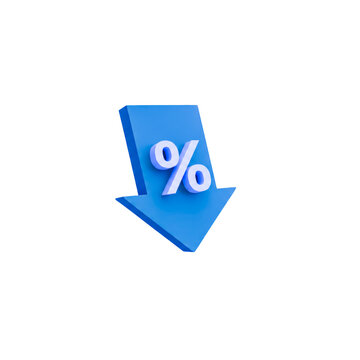 Blue downward arrow with percentage sign icon