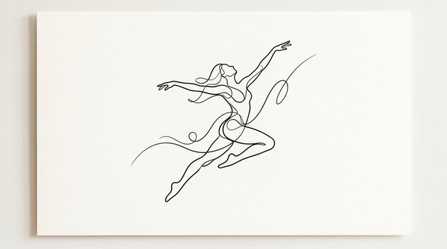 Continuous line drawing of a graceful dancer leaping, a minimalist abstract art print perfect for modern home decor and creative branding.