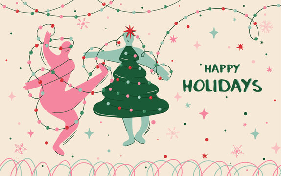 Happy Holidays Dancing Vector Poster Banner