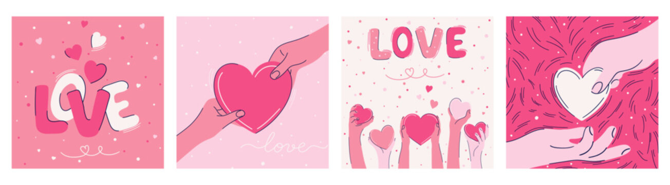 Romantic Hands Valentine Vector Card Set
