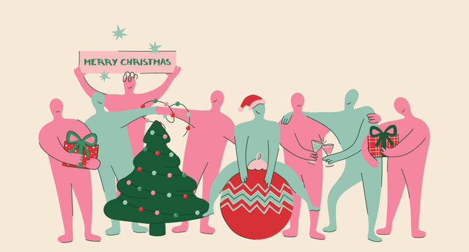Merry Christmas Group Vector Poster