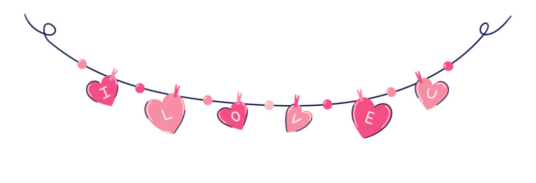Hand-Drawn I Love You Heart Garland Vector