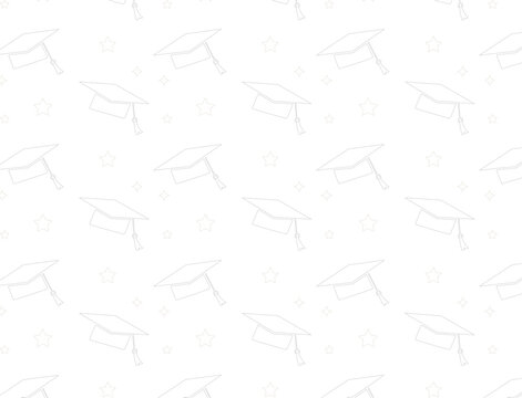 Blue line graduation cap and stars seamless pattern, background vector illustration design elements