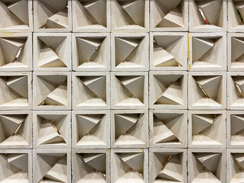 3D geometric pattern of hollow concrete blocks (breeze blocks)