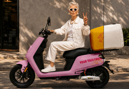 Electric Delivery Scooter Branding Mockup with Cargo Box