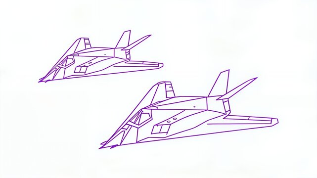 Sleek Aerial Warriors: Futuristic Jet Fighter Line Art Design
