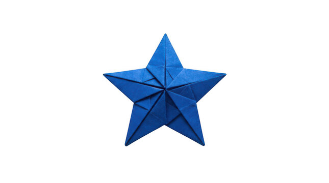 Blue origami paper star craft folded shape isolated on transparent background