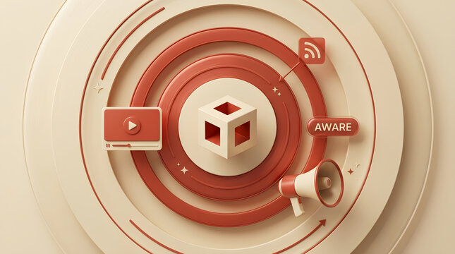 Marketing, communication and digital strategy with megaphone, video icon and social media for brand awareness. Advertising, business and growth with online media, content, networking and promotion