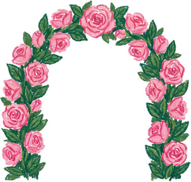 Gracious arch of pink roses oil pastel 웨딩 아치 장미 꽃 청첩장