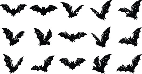 Fototapeta premium Halloween vector bats flying in various positions on white background