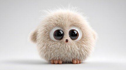 Fototapeta premium Adorable Fluffy Owl Plush Toy with Big Eyes and Small Beak on White Background