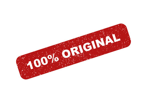 Red rectangular rubber stamp with 100 percent original text inside