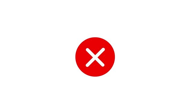 Minimalist red circle with white cross animation for user interface error notification, rejection symbol, and digital feedback on a clean white background, for modern web apps