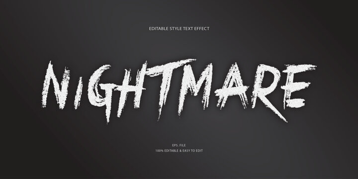 Spooky nightmare horror brush script editable text effect vector template