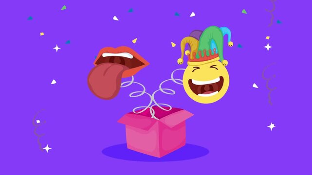 Surprise jack in box with funny face and mouth popping out for april fools day.