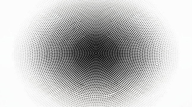Abstract black and white radial halftone dot pattern background with concentric circles fading into white space ideal for retro comic book pop art style modern graphic design illustrations