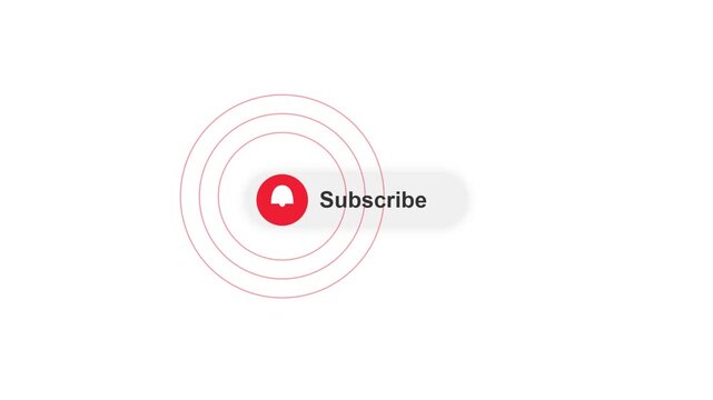Red notification bell button with subscribe text and circular ripple animation effect video