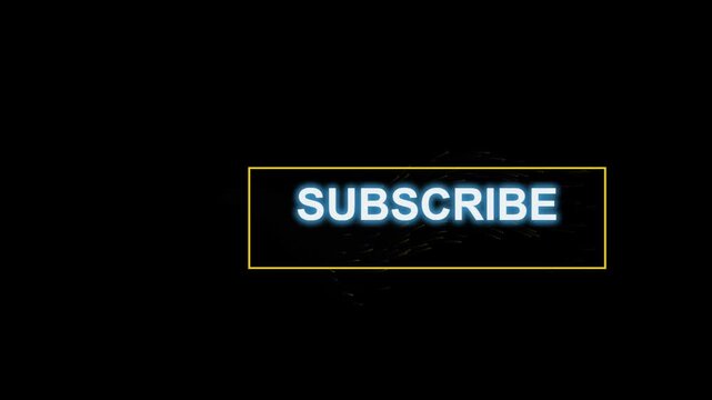 Glowing subscribe text button with dynamic colorful motion particles effect video