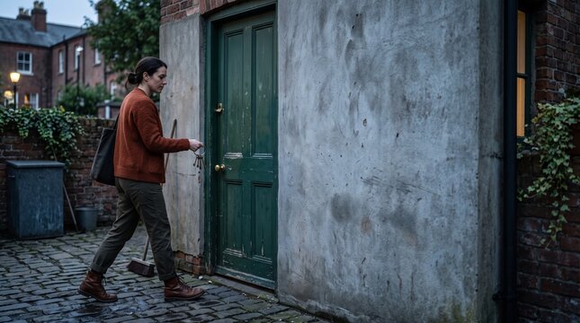 Bakery manager arrives at the locked service entrance