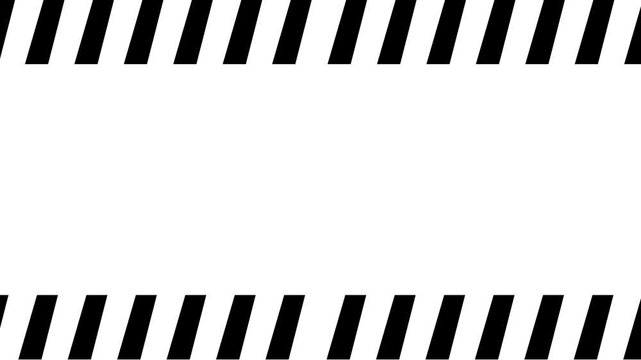Dynamic black and white diagonal hazard warning stripes motion background, featuring a seamlessly, looping caution pattern, for industrial safety, alerts, construction site, notifications, and alert