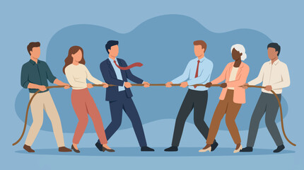 Fototapeta premium Diverse business people competing in a tug of war game