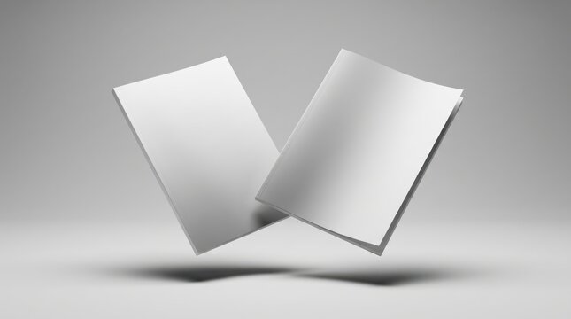 Floating blank white magazine and brochure booklet mockup in 3D render