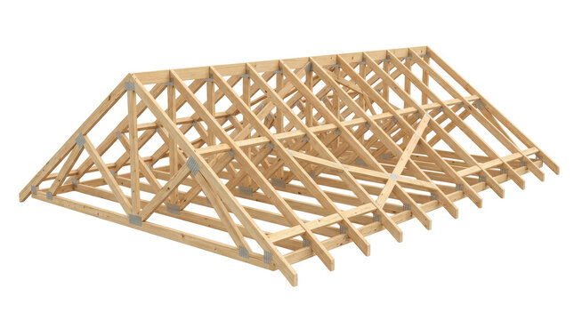 Wooden roof truss structure on transparent background for architectural design and construction projects