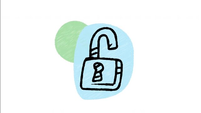 An animated hand-drawn open padlock icon. Great for keyless unlock status, door access granted alerts, auto disarmed alarms, and safety open indicators. 