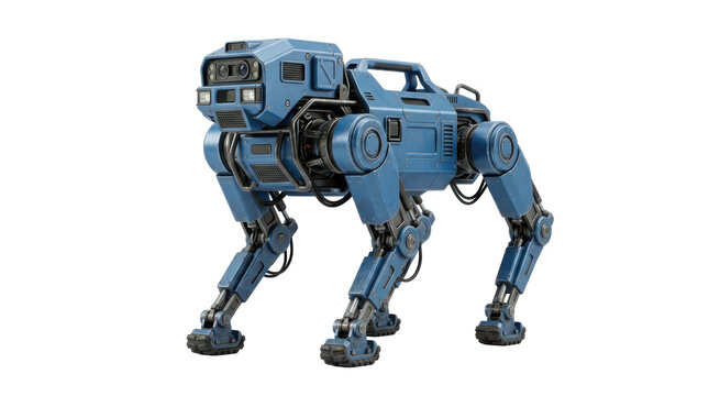 Blue robotic quadruped on a transparent background for technology and ai design projects