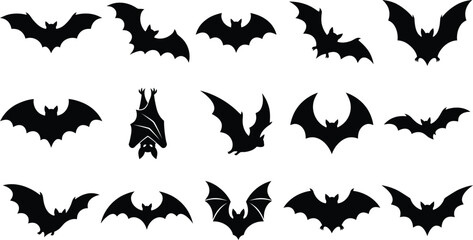 Fototapeta premium Black silhouette of bats flying on white background for Halloween