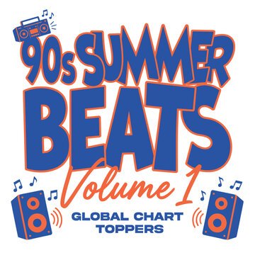 This vibrant cover art highlights a collection of 90s summer hits, evoking nostalgia and the fun, lively spirit of music from that era.