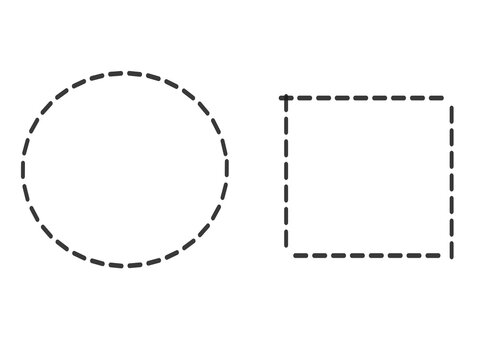 Dashed Line Circle and Square Vector Set Isolated. Dashed line background. 