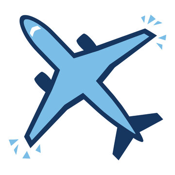 Blue airplane flying in the sky with motion lines