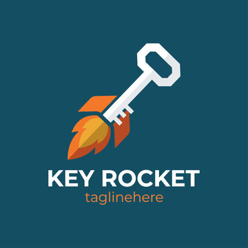A modern logo featuring a key transformed into a rocket, representing creativity and innovation, ideal for businesses focused on growth, security, and dynamic solutions.