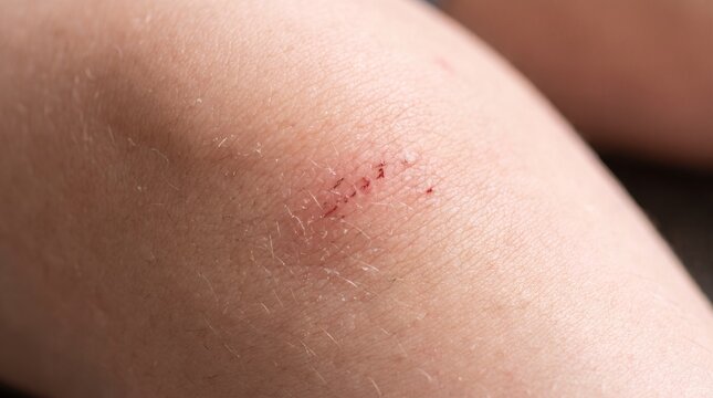 Close up of human skin showing superficial scratches and marks on the flesh