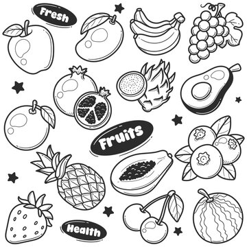 Fresh Fruits Doodle Elements Set