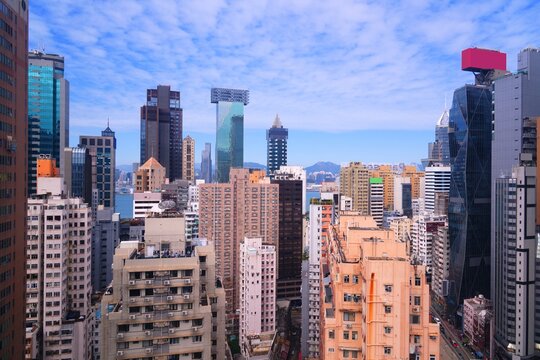 Hong Kong big city skyline in Bowrington area of Causeway Bay, Hong Kong.