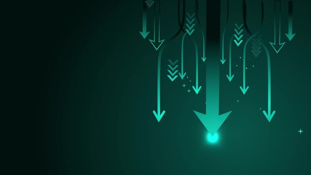 Abstract dark background with glowing downward arrows and lines modern digital design with copy space animation