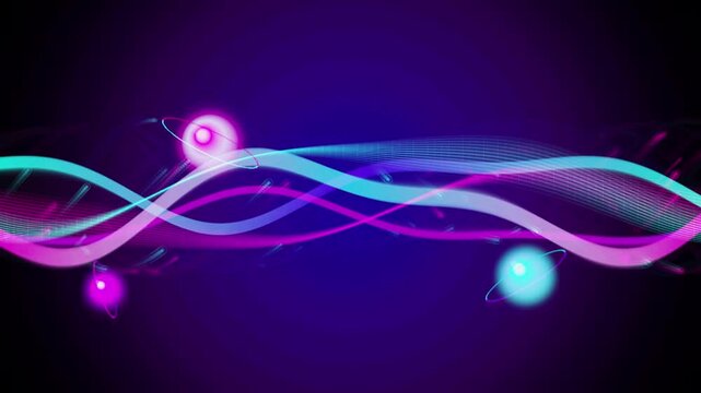 Retro futuristic purple grid background with glowing neon circle and digital tech elements