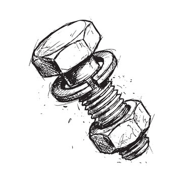 Hand-drawn sketch of a bolt nut and washer assembly.