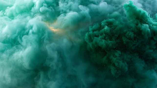 Abstract Swirling Green Smoke and Powder Cloud Background