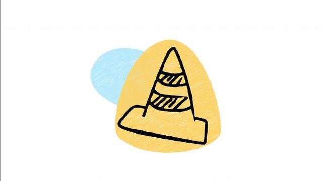 An animated hand-drawn orange safety traffic cone. Perfect for road construction warnings, hazard barriers, vehicle breakdown alerts, and emergency road work. 
