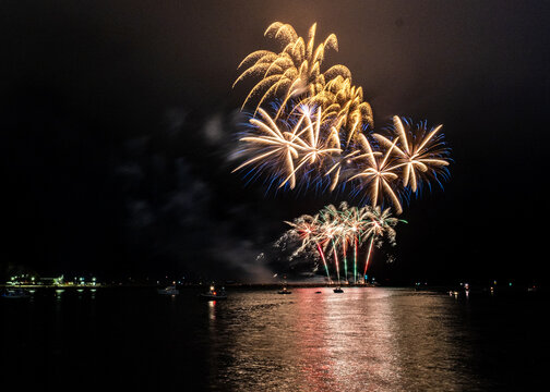 Fireworks From The Fireworkers Over The Water At The Barbican As Part Of The 2026 British Firework Championships Viewed From Queen Anne's Battery, Plymouth