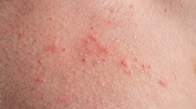 Close up view of human skin with red rashes bumps inflammation and skin irritation texture medical dermatology issues on body