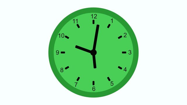 Simple analog wall clock showing about ten past twelve with a clean minimal design and clear numbers animation