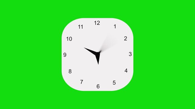 Minimal clock with black numbers and hands showing time passing with motion blur animation