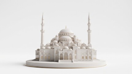 Naklejka premium Elegant White and Gold Mosque Model Isolated on White Background